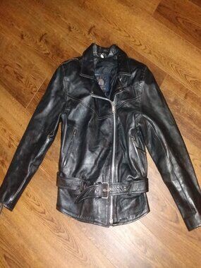Vintage Womens Leather Motorcycle Jacket Biker XL Black